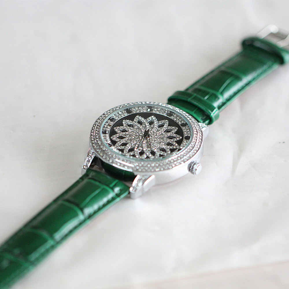 Modische Zeiten kommen und gehen, mit Diamanten besetzte Uhr in Blumenform, großes Zifferblatt für Herren, wasserdichter Echtgürtel,_voghion.com