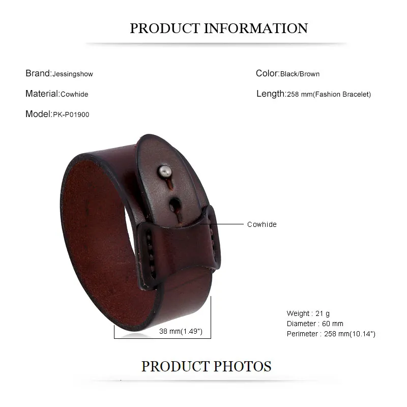 Bangle Vintage Genuine Leather Wide Cuff Men's Bracelet Punk Hiphop Ornament Male Wristband Jewelry Accessories Gift_voghion.com
