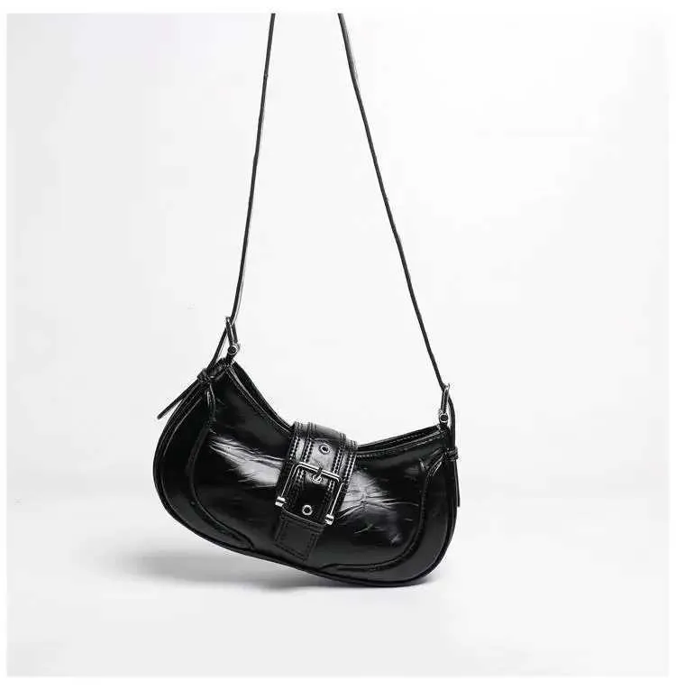 Women Y2K Fashion Shoulder Black PU Leather Underarm Ladies High Quality Handbags Hot Girls Armpit Bags Wallet_voghion.com