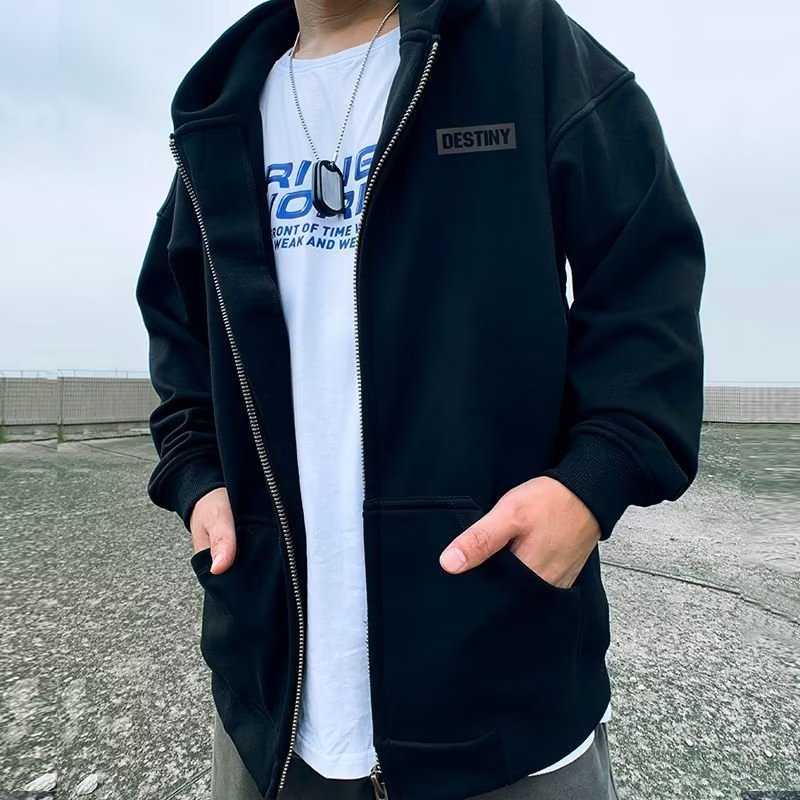 American Plus Size Herren Kapuzen Dicker Mantel Reißverschluss Pullover Locker Lässig Dünn Herbst/Winter_voghion.com