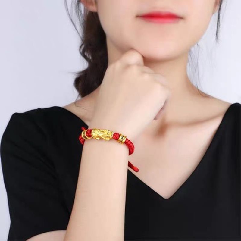 Braccialetto fatto a mano in oro intrecciato rosso nero corda uomo e donna coppia bracciale rame placcato oro perline portafortuna gioielli_voghion.com