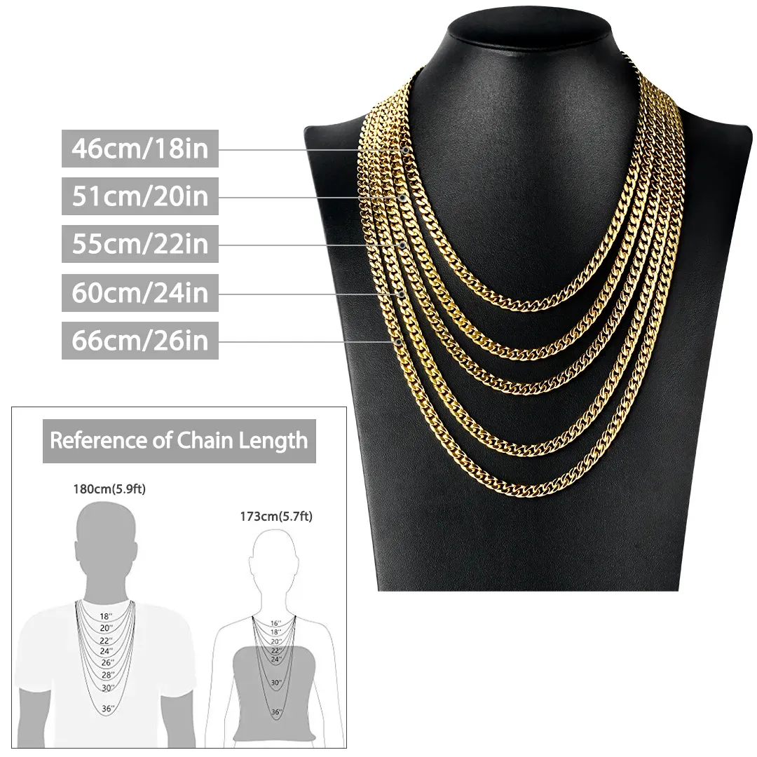 Collier chaîne cubaine pour homme en acier inoxydable doré_voghion.com
