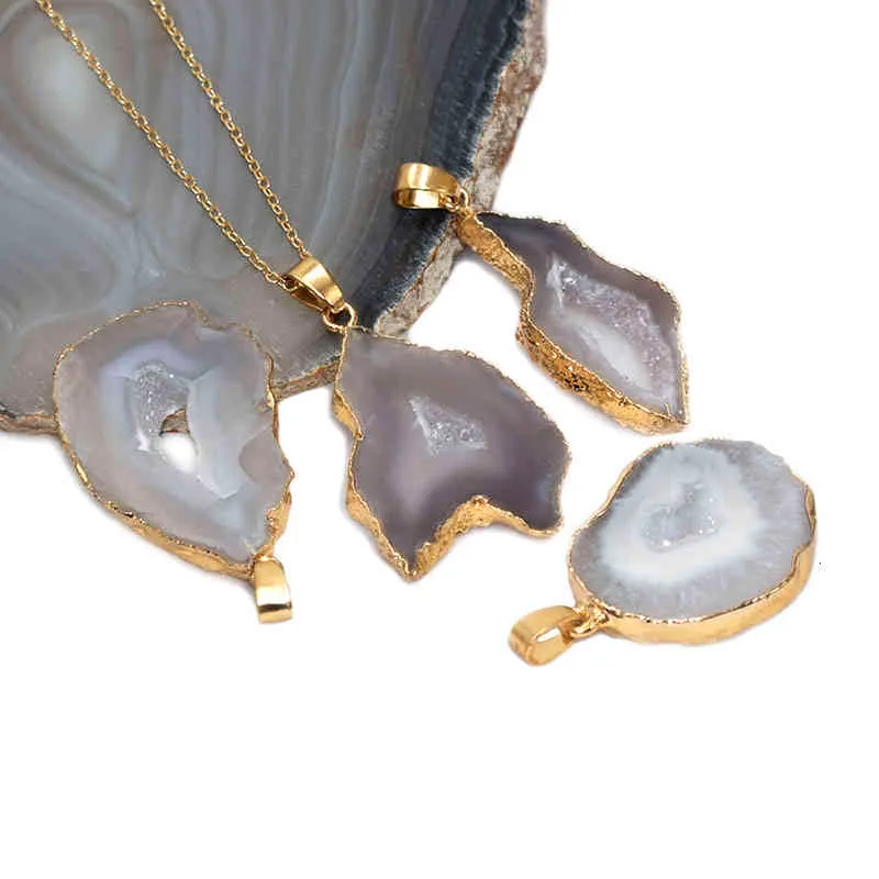 Collana con ciondolo in pietre geode naturali, cristallo di quarzo curativo, gioielli Reiki Chakra per donna_voghion.com