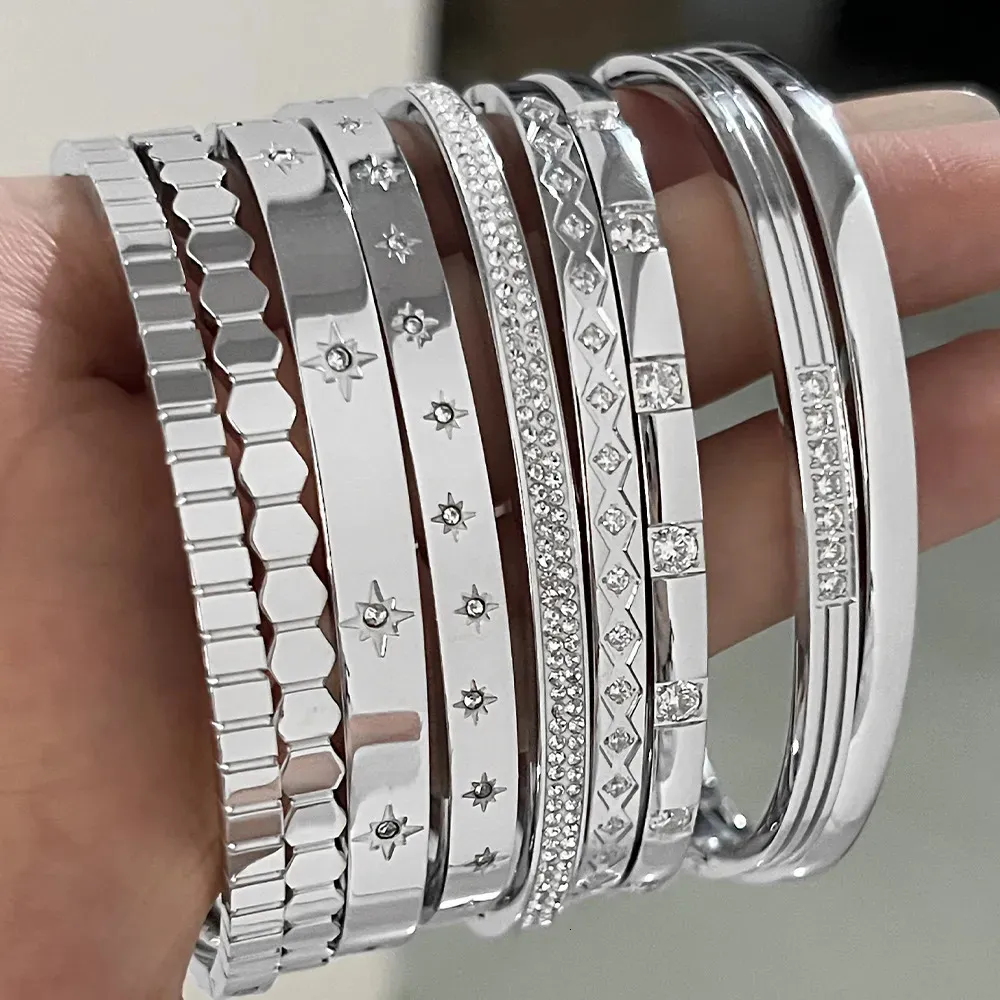 Bangle Bracelet Waterproof White Cubic Zirconia Gold Plated_voghion.com