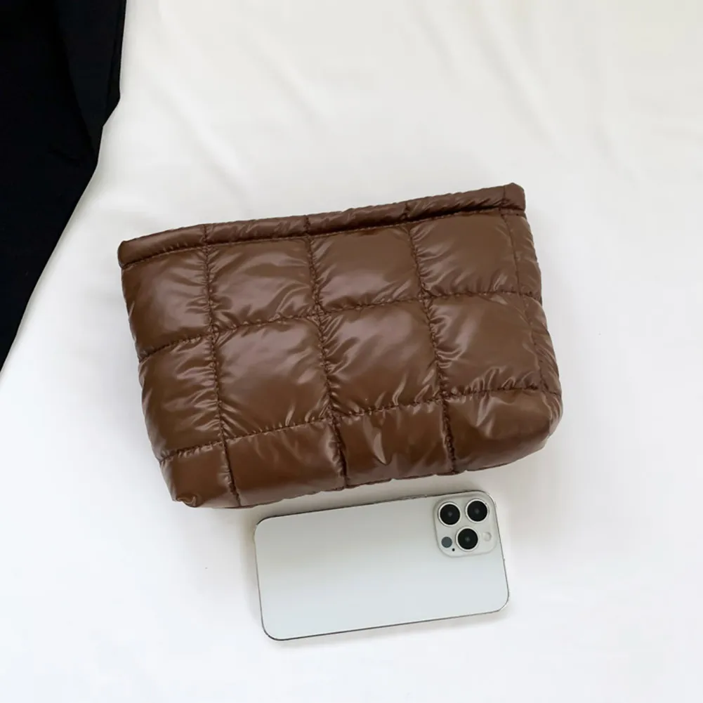 Sac fourre-tout matelassé en coton pour femme, grande capacité, organisateur de maquillage, couleur unie, sacs à main cosmétiques_voghion.com