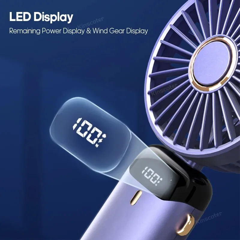 Portable Handheld Fan Rechargeable Usb With Phone Stand 5 Speed_voghion.com