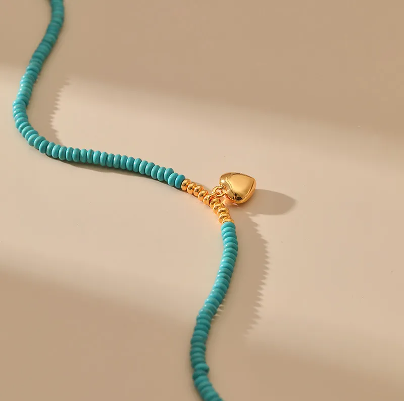 Collier de perles turquoise irrégulières faites à la main pour femmes, chaîne porte-bonheur en forme d'épis de blé dorés, bijoux rétro_voghion.com