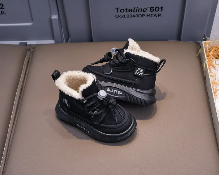 Toddler PU Leather Snow Children Thick Warm Boy's Cotton Anti-slip Girl Fur Boots For Cutefeet Kids Winter Plush Shoes_desvips.com