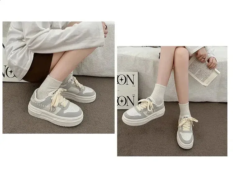 Baskets à plateforme épaisses pour femmes, chaussures de sport décontractées vulcanisées à lacets pour femmes, chaussures de mode noires et roses 240826_voghion.com