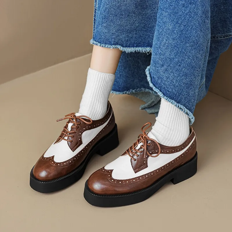 Spring/Autumn NEW Pumps Round Toe Thick Heel Split Leather For Women Retro Mixed Colors Oxfords Platform Shoes Eaa0 Oxds_voghion.com