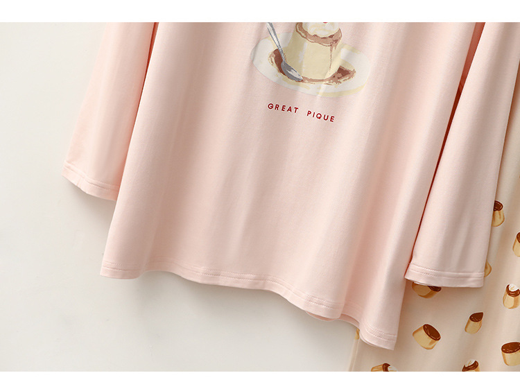 Vêtements pour femmes pyjamas pour femmes printemps et automne modal lettre gâteau imprimé col rond pantalon à manches longues mignon vêtements de maison frais_voghion.com