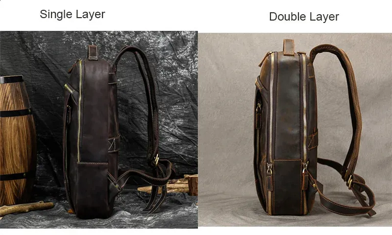 Vintage Mens Crazy Horse Leather genuine leather Retro Rucksack Large Classic Travel Backpack Big laptop computer bag_voghion.com