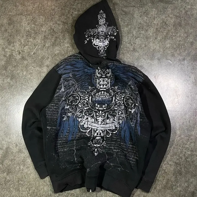 Woman Hoodie Y2K Cyber Grunge Emo Zip Up Sweatshirts Vintage Graphics Print Kpop Aesthetic Gothic Clothes for Women_voghion.com