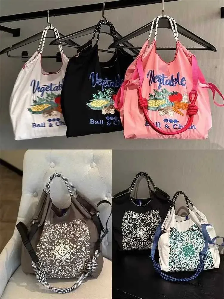 New Japanese Style Tenghua Ball Chain Embroidered Eco-friendly HandBag Nylon Diagonal Shoulder Shopping Bag Large_voghion.com