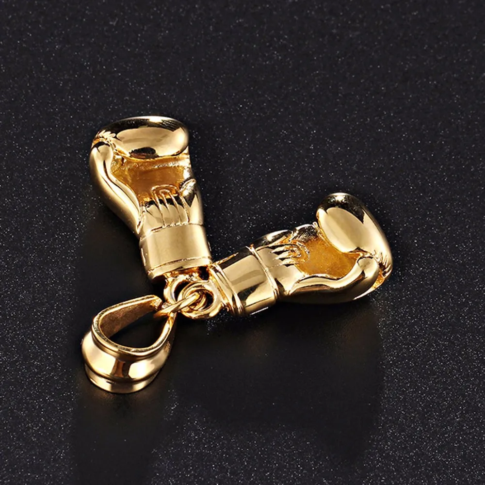 Pendant Necklaces Granny Chic Men Necklace Gold Color Stainless Steel Chain Pair Boxing Glove Charm Fashion Sport Fiess_voghion.com