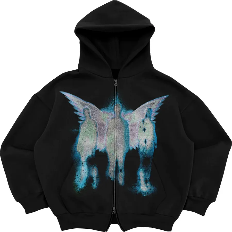 Men's Hoodies Y2K American Vintage Hoodie Men Winter 2024 Goth Haruku Alphabet Print Oversized Street Zipper Casual Loose_voghion.com