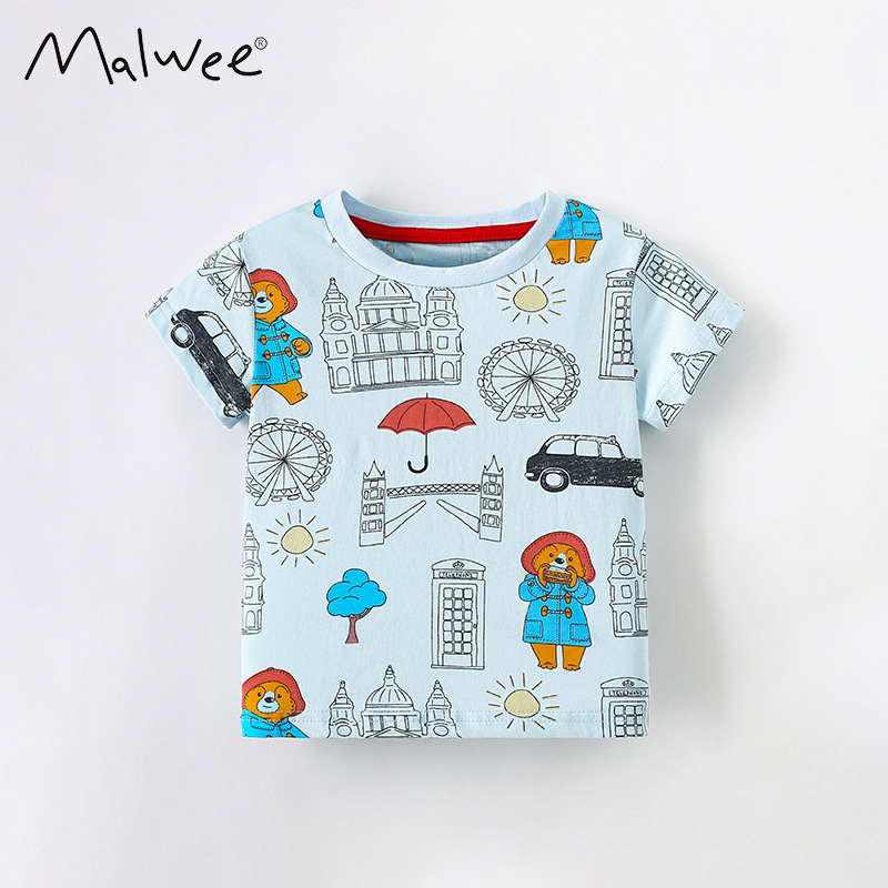Malwee Boys' Summer New Stylish Printed Crew Neck Shirt Casual Short Sleeve European And American Style Toddler T-Shirt_voghion.com