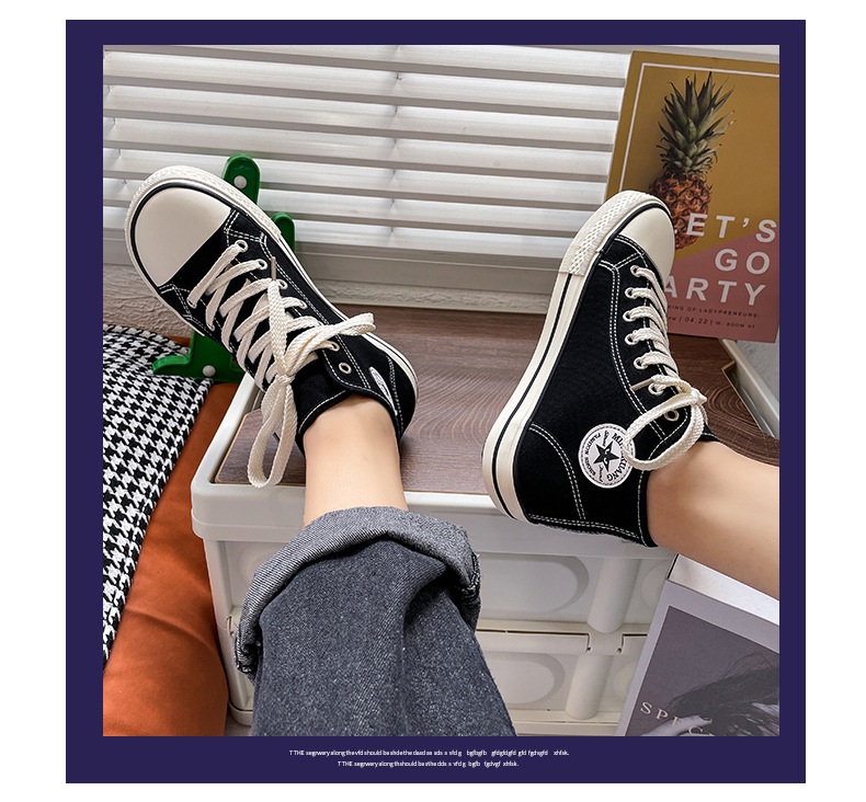 High top men's classic spring canvas student Korean vulcanized round toe casual board shoes, cloth shoes_voghion.com