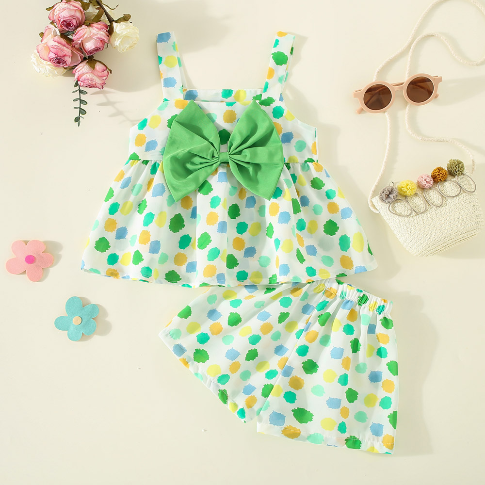 Baby Mädchen Sommer Kleidung Set Koreanischen Stil Hosenträger Top Mit Schleife + Shorts Trendy Kinder Kleidung_voghion.com