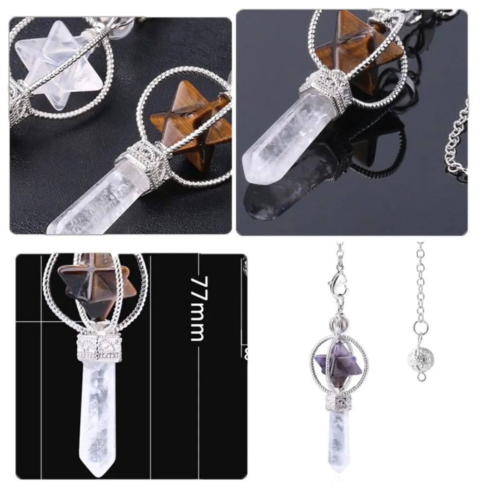 Collier Pendentif Pendule Cristal Naturel Multicolore Longueur 18,5cm Radiesthésie Divination Esotérisme Collier Pierre_voghion.com