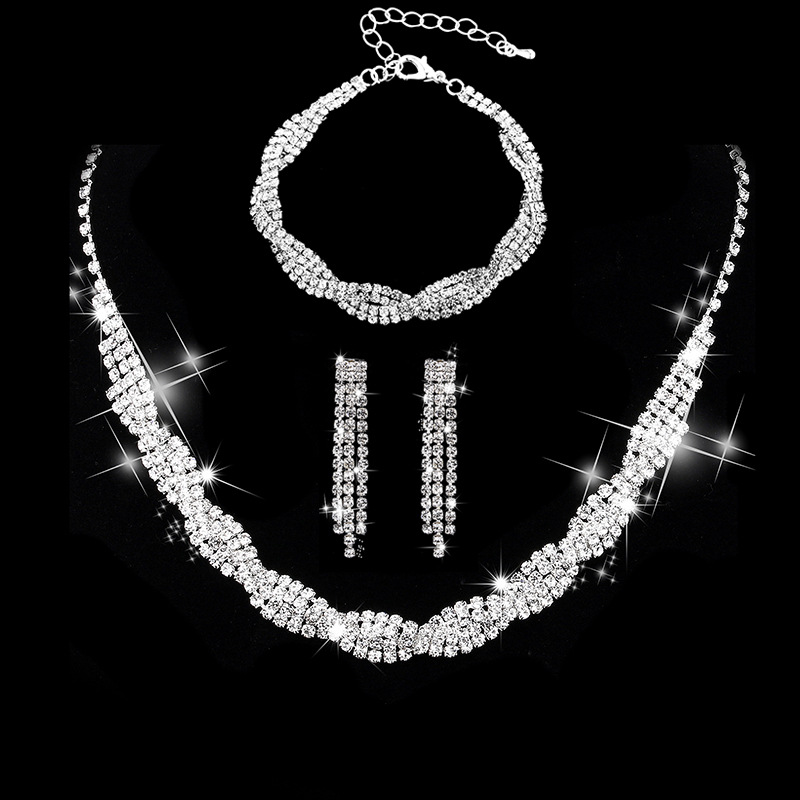 Jewelry Popular Wedding Dress Women's Jewelry Bridal Water Diamond Necklace Earrings Two Piece Set_voghion.com