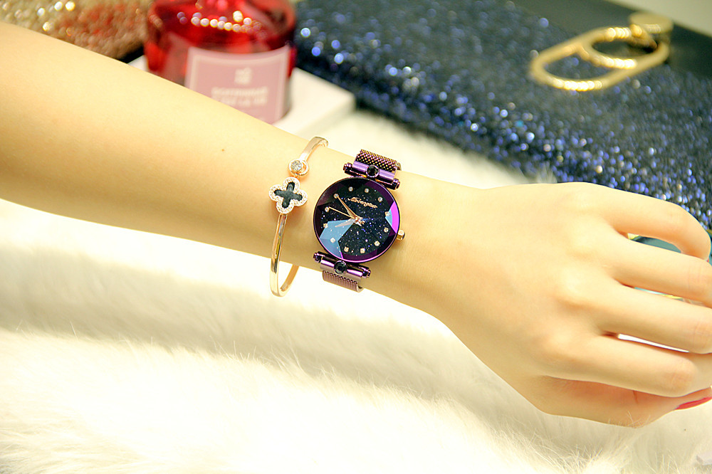 Versatile 2018 New Women's Korean Edition with Diamond Starry Sky Surface Quartz Waterproof Magnetic Mesh and Trendy_voghion.com