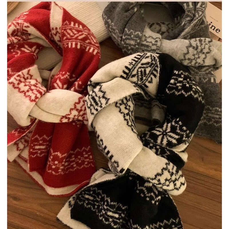 24 Jahre neuer doppelseitiger Herbst- und Winterschal mit Schneeflocke für Damen in koreanischer Version der Atmosphäre, verdickter warmer High-End-Strickschal_voghion.com