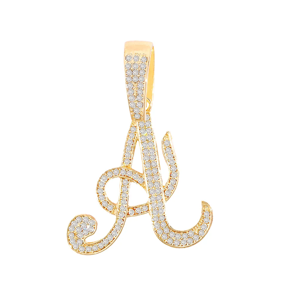 Ketten Bling Iced Out Gepflasterte Strass Kursivbuchstaben Anhänger Halskette Für Frauen Mode A-Z Initial Seil Kette_voghion.com