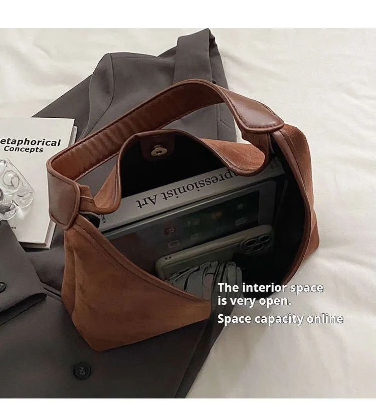 New Retro Niche Suede Women's Versatile Shoulder Fashionable Underarm Tote Bag_voghion.com