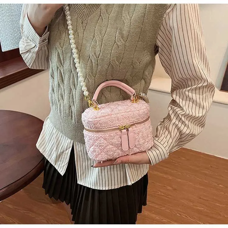 Mini Umhängetasche Für Damen Tweed Karo Klappentasche Perle_voghion.com