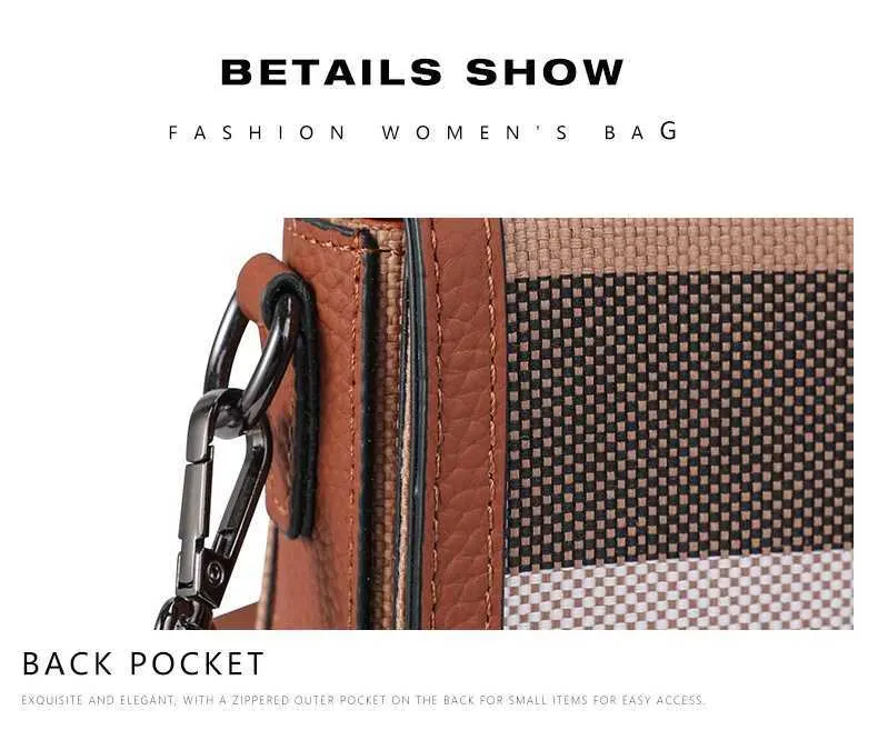 Crossbody Shoulder Handbag In Plaid Canvas And Cowhide Leather_voghion.com