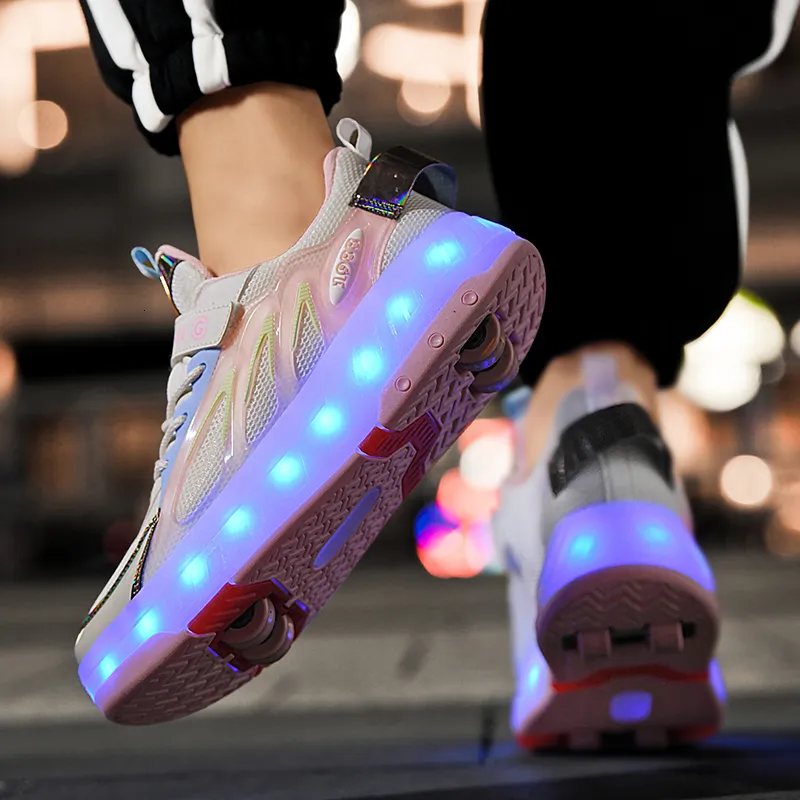 Kinderen Roller Skate Schoenen Led Licht Jongens Meisjes Met 4 Wielen Sport Sneakers Kerstmis Verjaardag Kinderen Show Cadeau_voghion.com