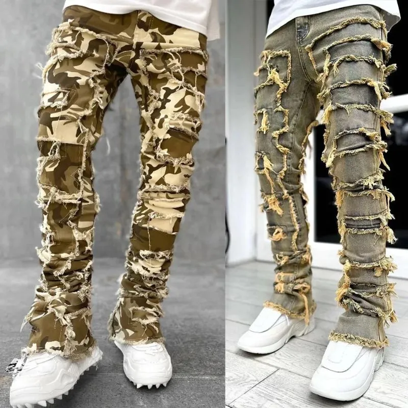 Blugi stivuiți pentru bărbați, stil hip hop, stil bărbătesc, stil 2024, stil stivuit, stil slim fit, stil Distressed, stil distrus_voghion.com