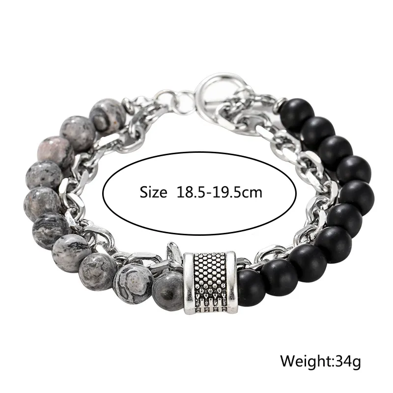 Stone Beaded Chain Bracelet With Tiger Eye And Howlite Marble_voghion.com