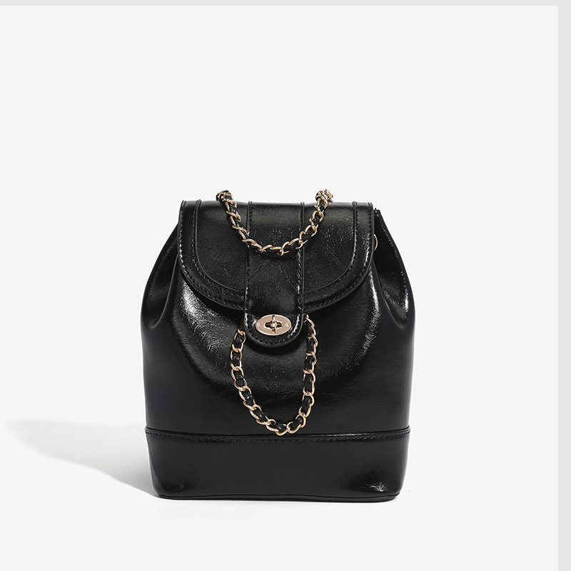 Borsa a secchiello per l'acqua con zaino a tracolla in pelle di cera d'olio per studenti Instagram con catena profumata alla moda coreana_voghion.com