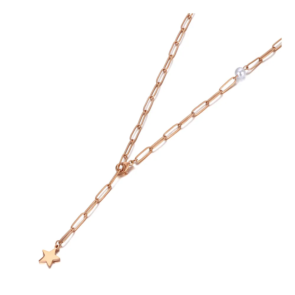 Cadenas JeeMango, gargantilla de cadena con dije de estrella de acero inoxidable, estilo bohemio, joyería de playa, colgante de perla para mujer_voghion.com