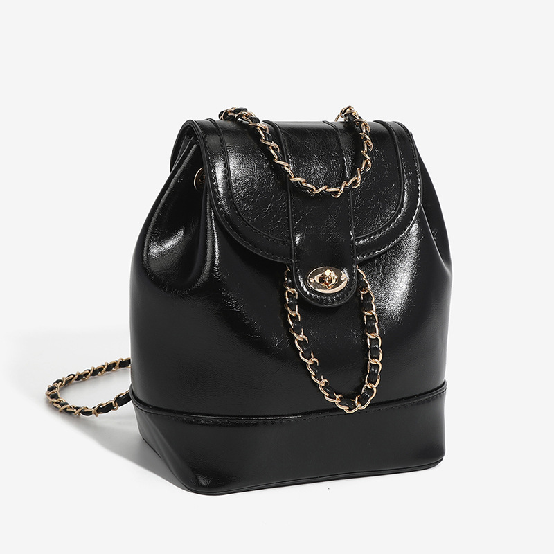 Borsa a secchiello per l'acqua con zaino a tracolla in pelle di cera d'olio per studenti Instagram con catena profumata alla moda coreana_voghion.com