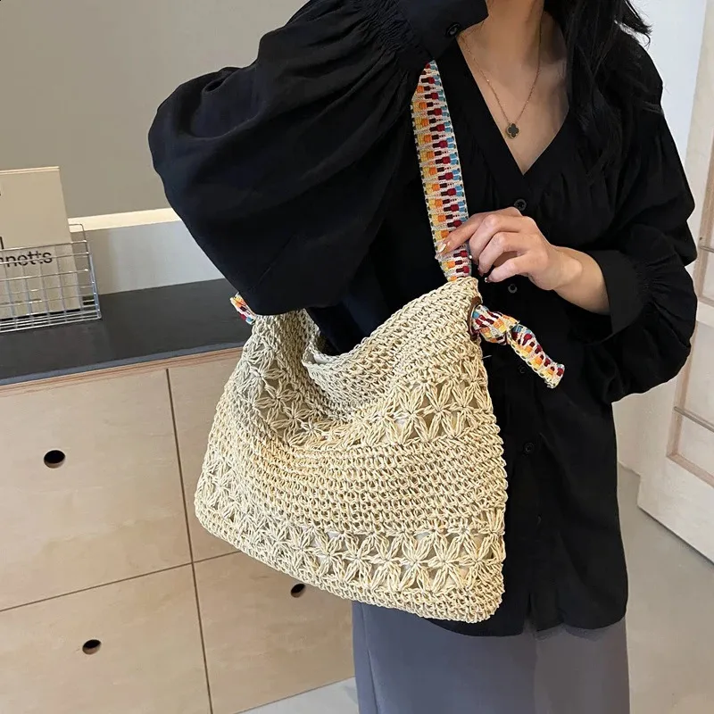 Ladies Fashion Summer Straw Crossbody Bag Women Beach Holiday Shopping Woven Shoulder Handbag Messenger Purses 240802_voghion.com