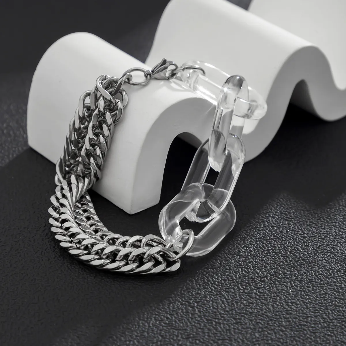 Collier en chaîne en métal simple et transparent en acrylique avec épissure pour le cou et la clavicule, bijoux pour hommes_voghion.com
