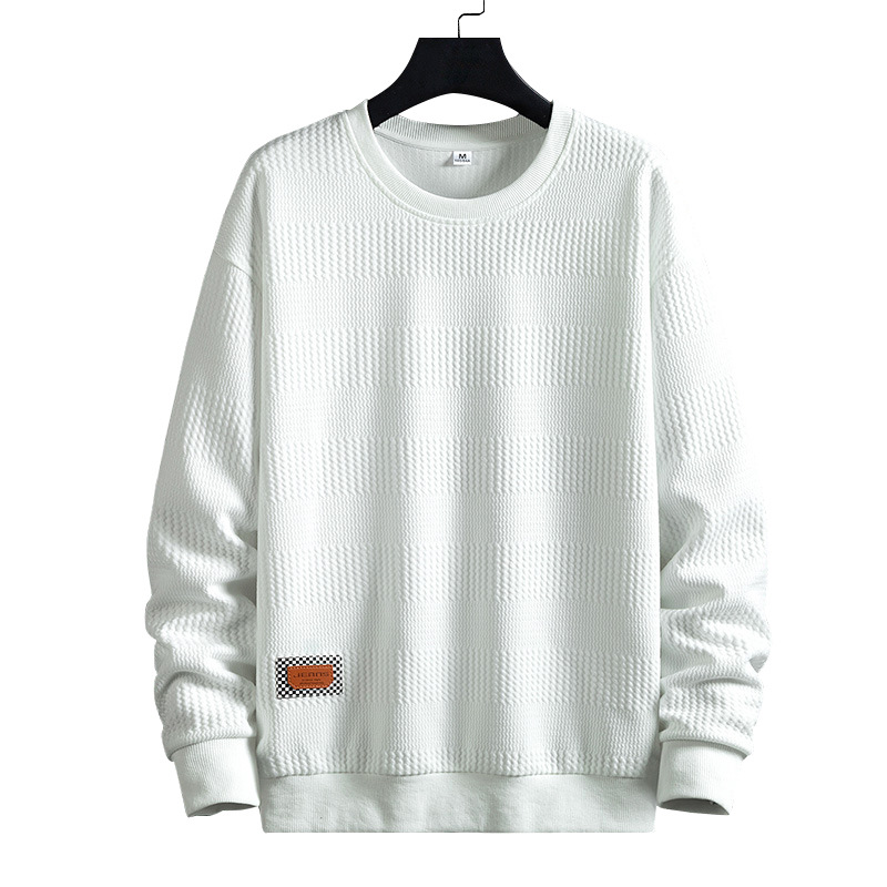 Men's hoodie spring and autumn Korean version new trend solid color jacquard fabric top casual youth round neck hoodie_voghion.com