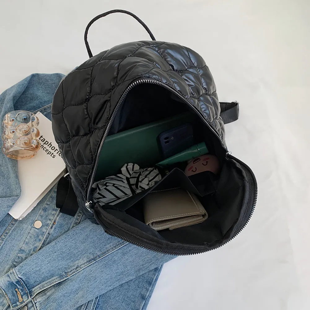 Women Shoulder Backpack Quilted Fashion School Back Pack Rhombus Pattern Large Solid Casual For Travel Lady Girl Bagpack_voghion.com