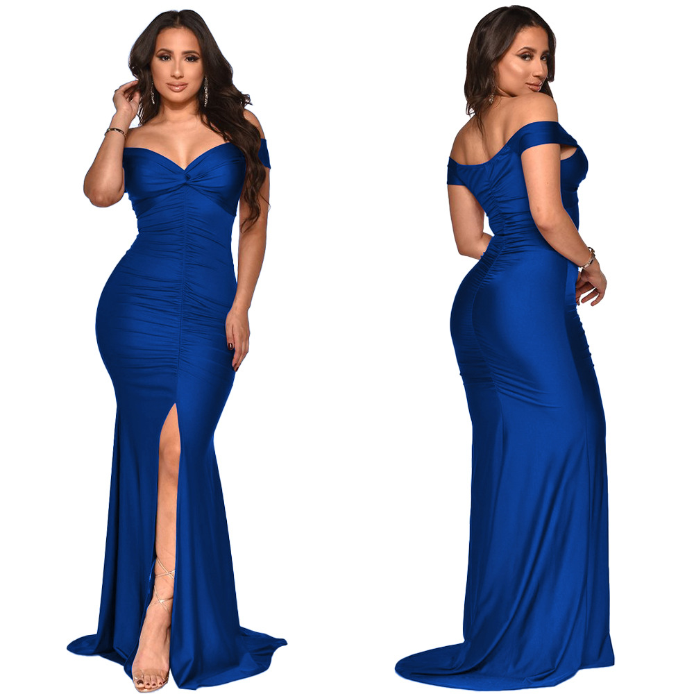 Damenkleid Mit V-ausschnitt One-shoulder-stil Und Schlitz Sommer_voghion.com