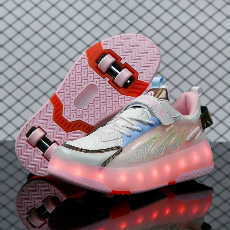 Kinderen Roller Skate Schoenen Led Licht Jongens Meisjes Met 4 Wielen Sport Sneakers Kerstmis Verjaardag Kinderen Show Cadeau_voghion.com