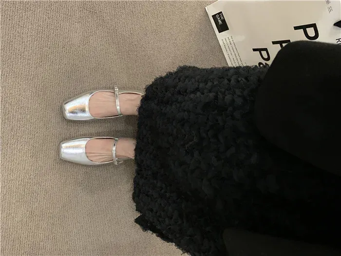 Ballerines tendance pour femmes, mocassins rétro à bout carré en cuir avec lanières, mocassins plats formels 240620_voghion.com