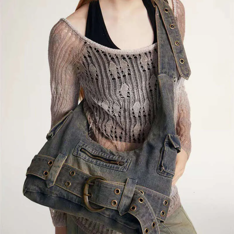 Trendy Women Vintage Denim Punk Shoulder Bag Y2k Streetwear Grunge Handbag Cool Girls Retro Gothic Casual Underarm Bags_voghion.com