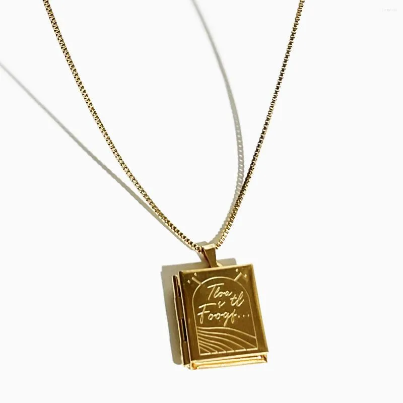Ripatskaelakeed Peri'sbox roostevabast terasest kullatud PVD-ga graveeritud raamatuga medaljonkaelakee Po lõpukingitused_voghion.com