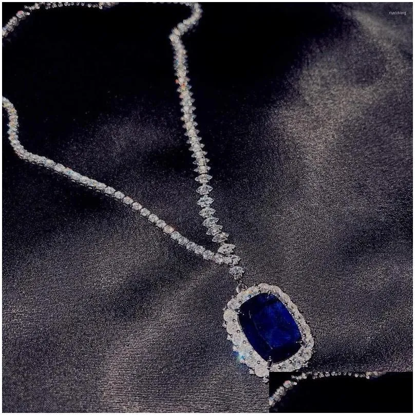 Collares colgantes Foydjew con zafiro artificial y diamante azul color plata, collar de boda para mujer, joyería nupcial_voghion.com