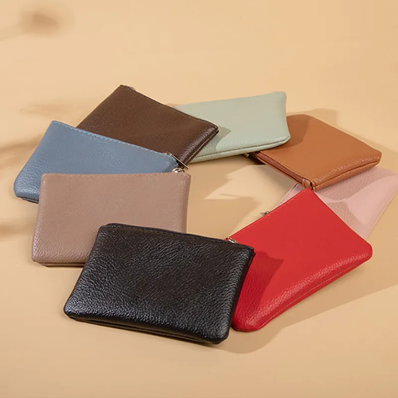 Business PU Leather Zipper Coin Earphone Pouch Mini Wallet Ultra-thin Money Change Purse Card Holder_voghion.com