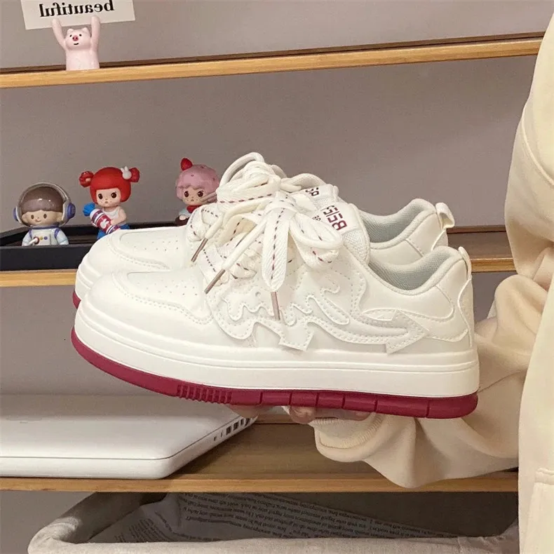 Women Platform White Lace Up Skateboard Flat Outdoor Comfortable Running Shoes Tennis Jogging Sneakers atos De Mujer_voghion.com