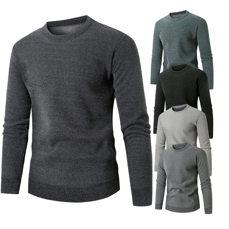 2023 New Youth Autumn Winter Men's Round Neck Solid Color Bottoming Warm and Coldproof Casual Knitted Sweater for Men_voghion.com